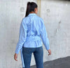 بلوز مع ربطة جانبية ازرق سماوي - Sateen style
