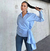 بلوز مع ربطة جانبية ازرق سماوي - Sateen style