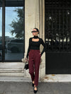 بنطلون قماش ريجيولار برغندي - Sateen style