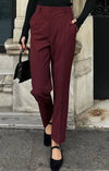 بنطلون قماش ريجيولار برغندي - Sateen style