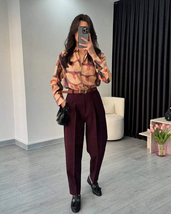 بنطلون مع كمر واربع جيوب - Sateen style