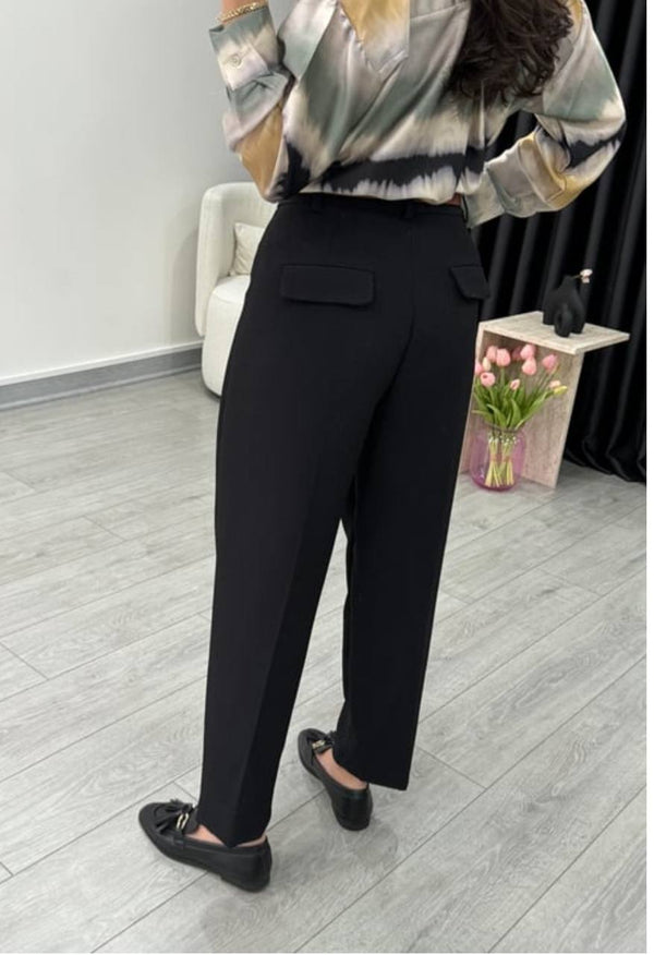 بنطلون مع كمر واربع جيوب - اسود - Sateen style