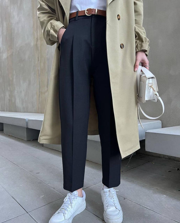 بنطلون مع كمر واربع جيوب - اسود - Sateen style