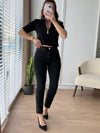 بنطلون Mom جينز اسود غامق - Sateen style