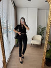 بنطلون Mom جينز اسود غامق - Sateen style