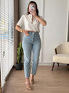 بنطلون Mom جينز ازرق فاتح - Sateen style