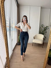 بنطلون Mom جينز ازرق غامق - Sateen style