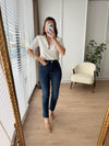 بنطلون Mom جينز ازرق غامق - Sateen style