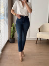 بنطلون Mom جينز ازرق غامق - Sateen style