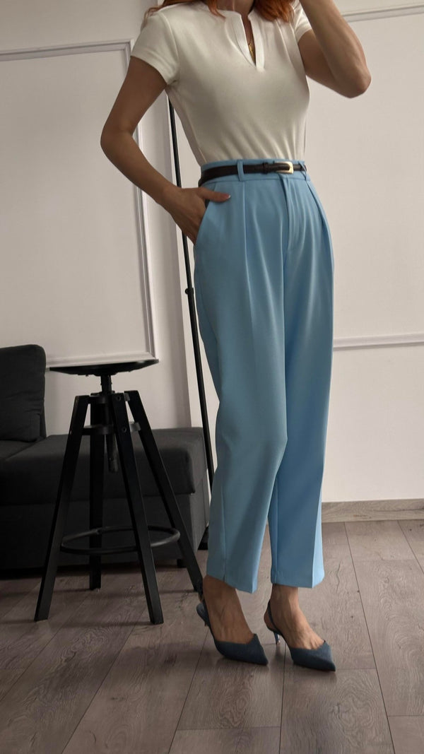 بنطلون زارا جديد 2025 - سماوي - Sateen style