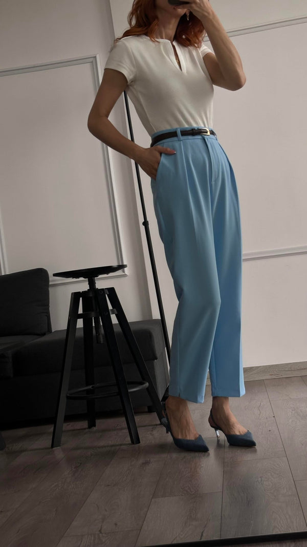 بنطلون زارا جديد 2025 - سماوي - Sateen style