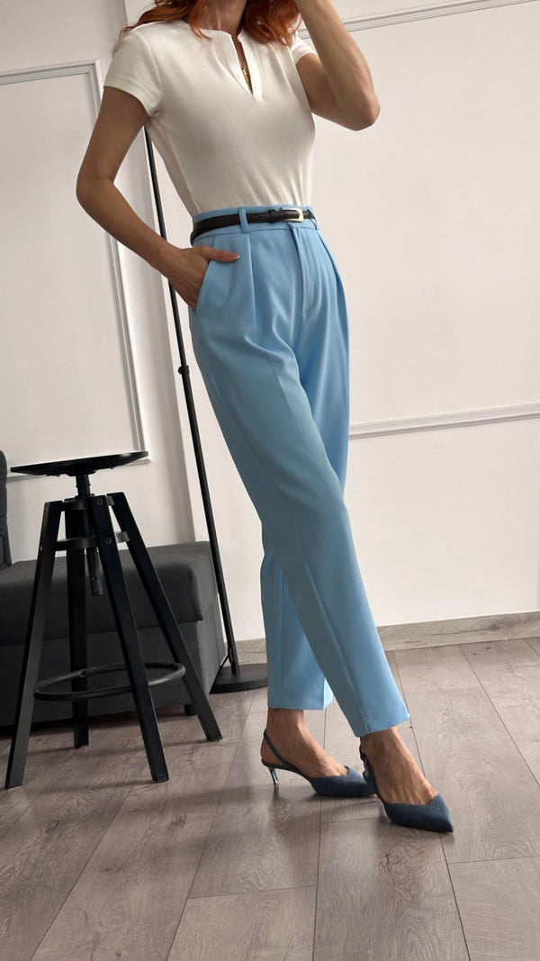 بنطلون زارا جديد 2025 - سماوي - Sateen style