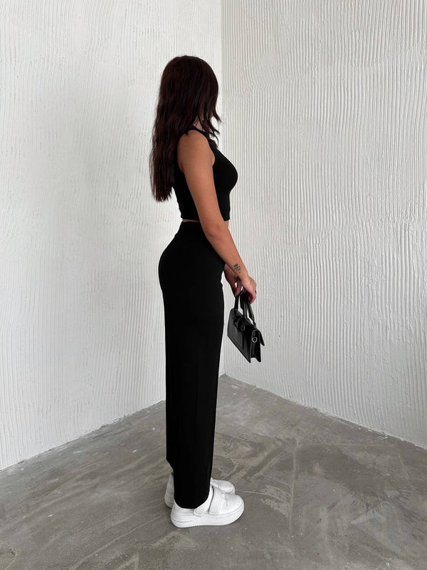 بنطلون زارا كريب - اللون الاسود - Sateen style