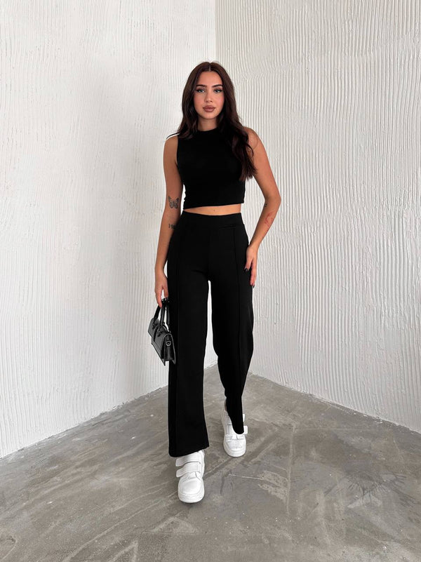 بنطلون زارا كريب - اللون الاسود - Sateen style