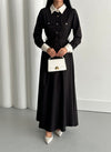 فستان قصة فرنسية اسود 6001 - Sateen style
