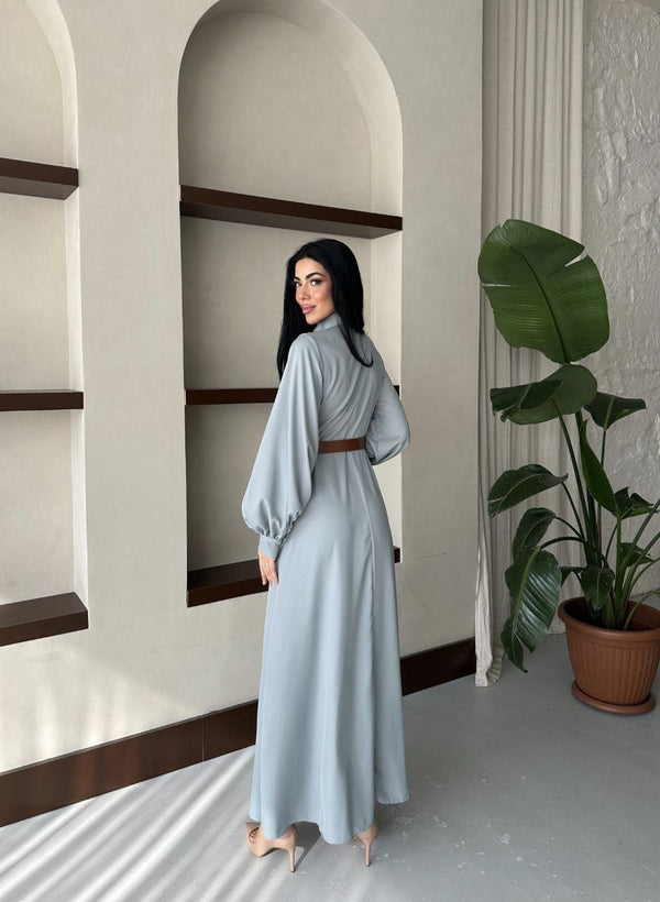 فستان قصة فرنسية سماوي 6001 - Sateen style