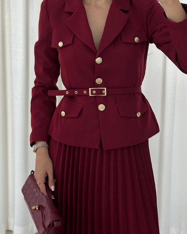 طقم بليزر مع تنورة خمري Gabriela Set - Sateen style