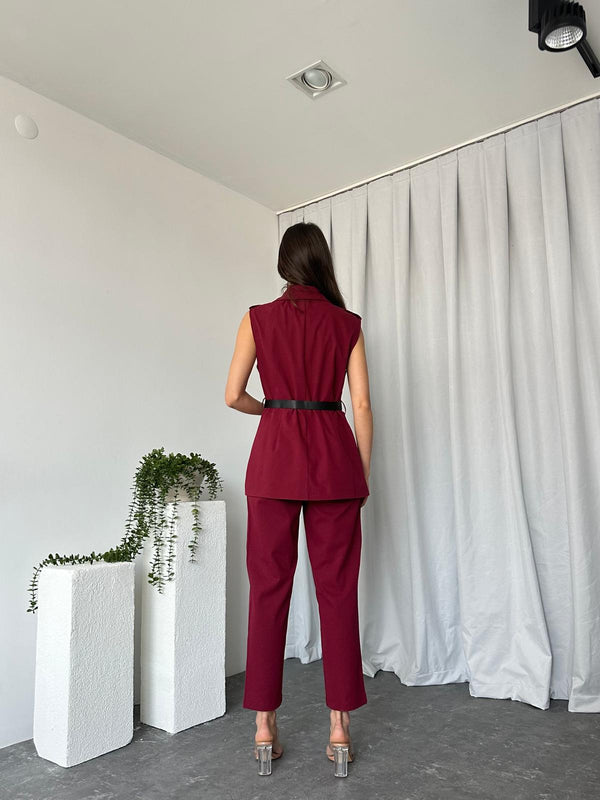 طقم فيست كتان صيفي مع كمر - Sateen style