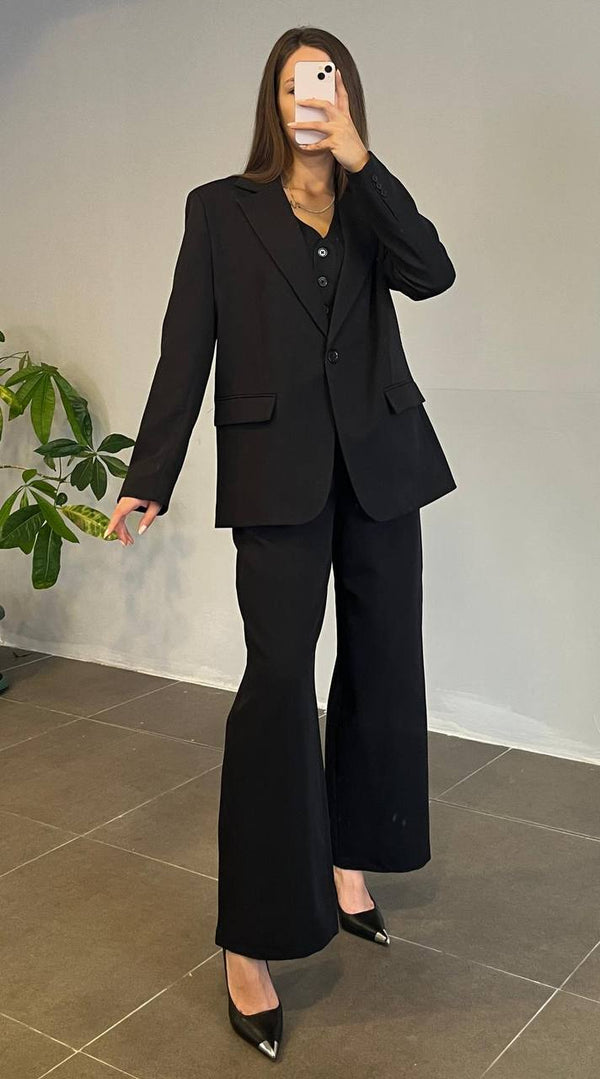 طقم جكيت على شكل فيست اسود - Sateen style