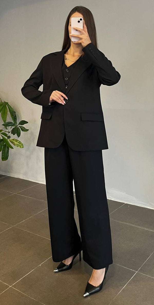 طقم جكيت على شكل فيست اسود - Sateen style