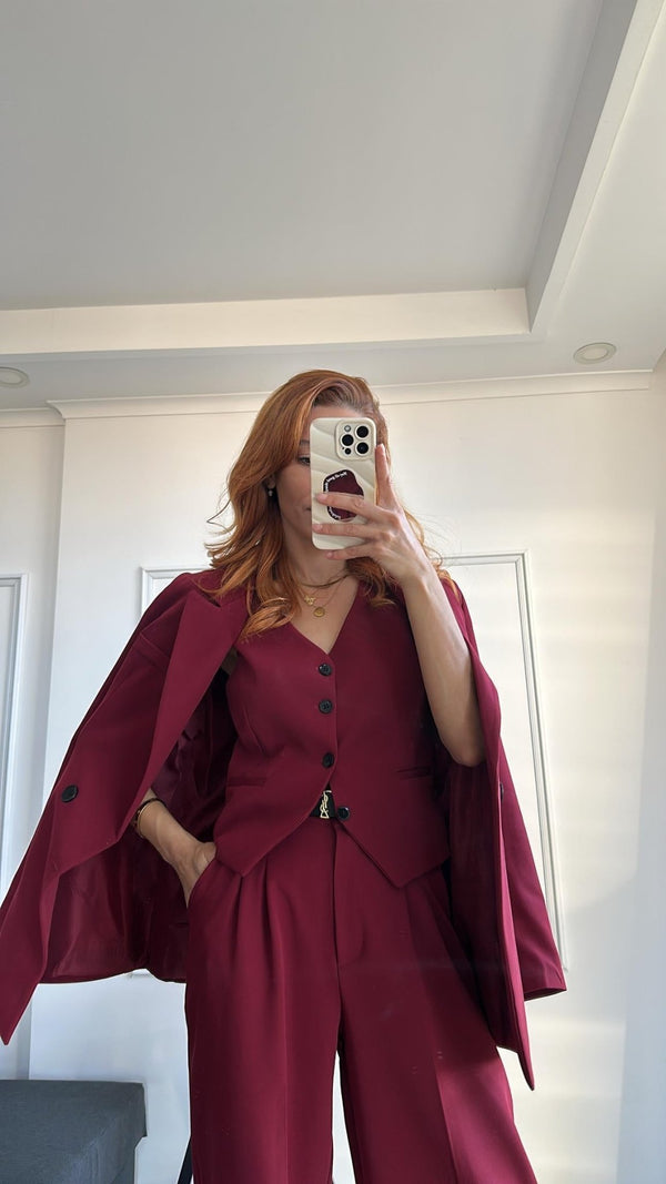 طقم رسمي ٣ قطع بوردو - Sateen style