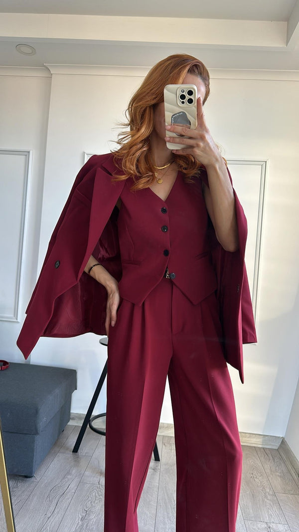 طقم رسمي ٣ قطع بوردو - Sateen style