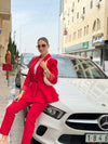 طقم Volanlı جكيت وبنطلون - أحمر - Sateen style