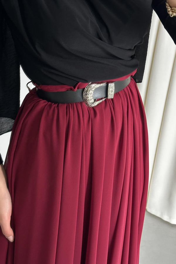 تنورة فيوليتا مع كمر - شيفون مبطنة برغندي - Sateen style