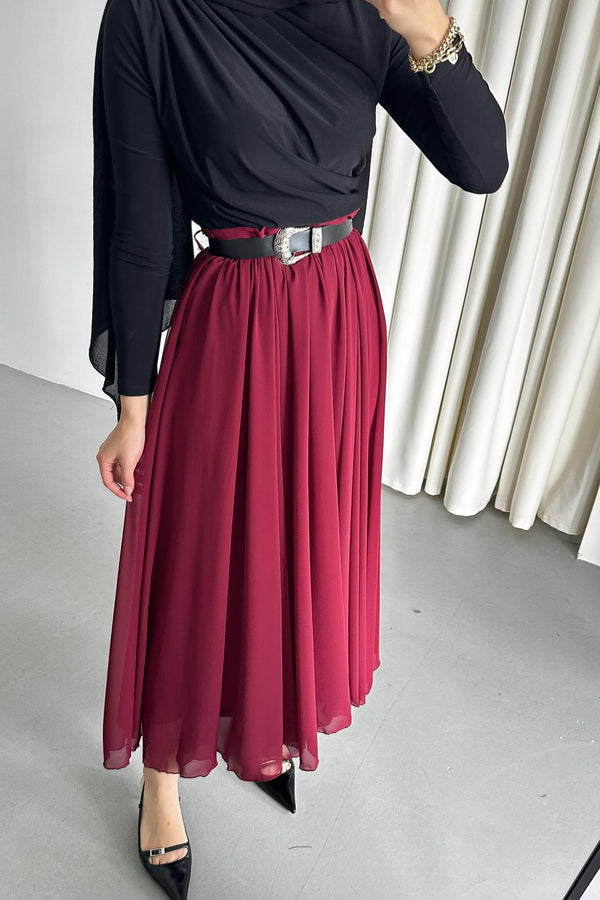 تنورة فيوليتا مع كمر - شيفون مبطنة برغندي - Sateen style