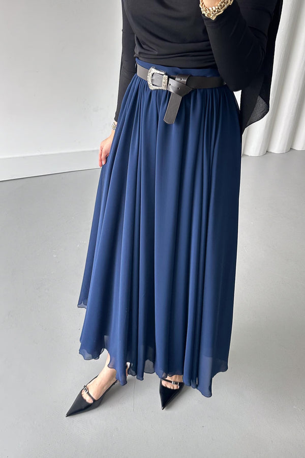 تنورة فيوليتا مع كمر - شيفون مبطنة كحلي - Sateen style