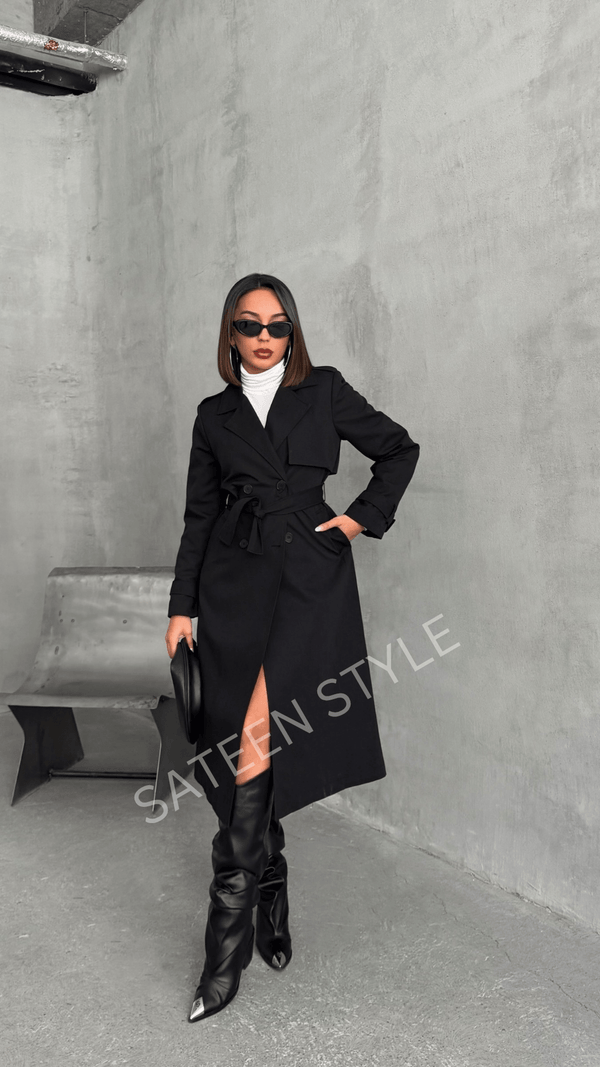 ترانشكوت كتان طول 117 سم - Sateen style