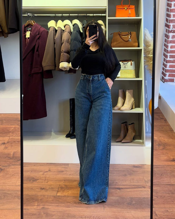 Wide leg ستريت جينز - Sateen style